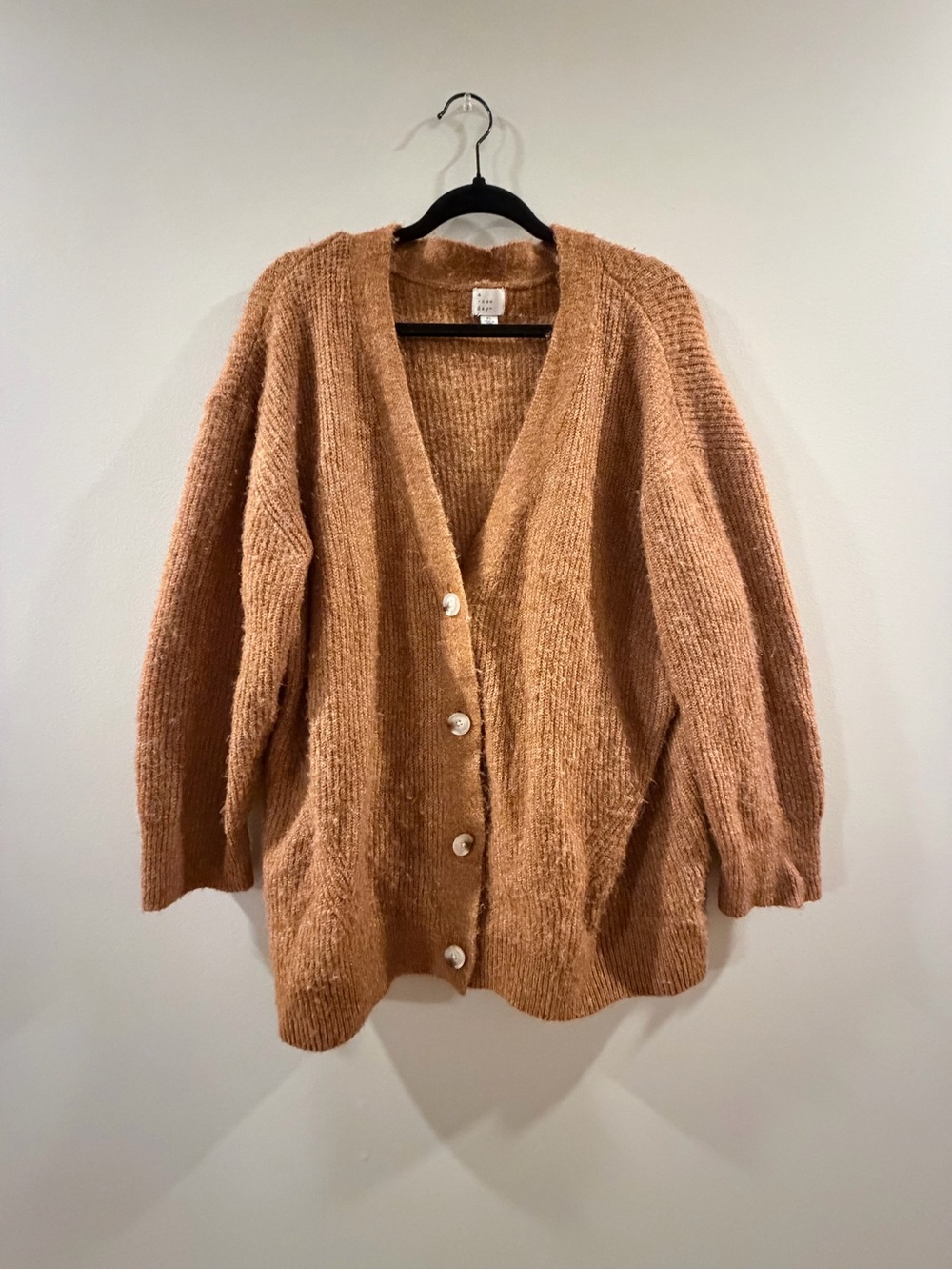 Cozy Oversized Camel Button-Front Women's Sweater Cardigan